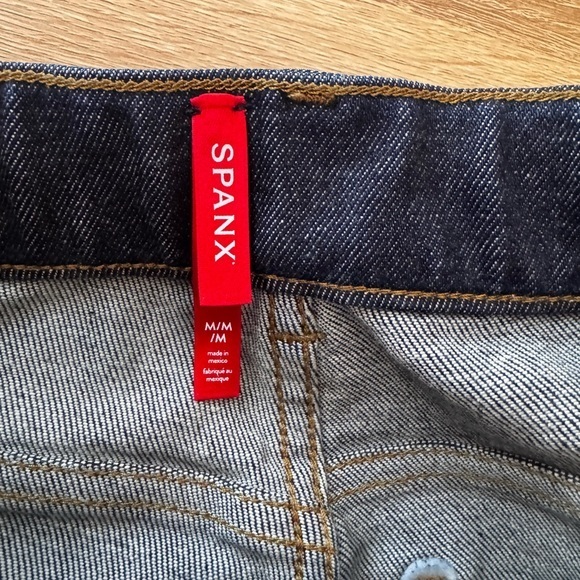 SPANX EveryWear Raw‎ Indigo Dark Blue Wide Leg Pull On Jeans Medium - Picture 6 of 10